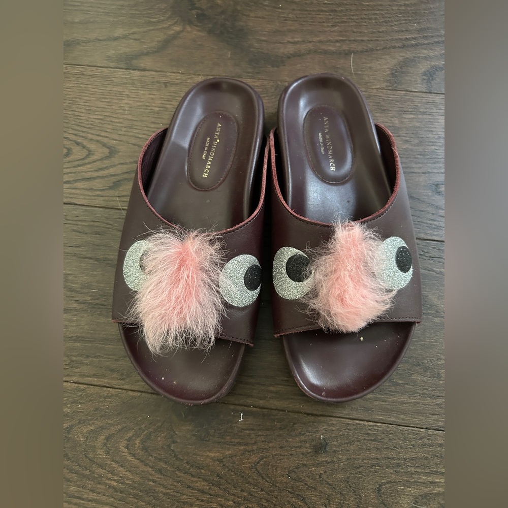 Anya Hindmarch Brown Sandals with Pink Furry Accents